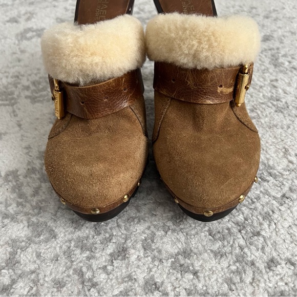 Michael Kors Brown Suede Platform Clog Heels Shearling Lined Y2K 90s Women’s 7.5 - Picture 7 of 12